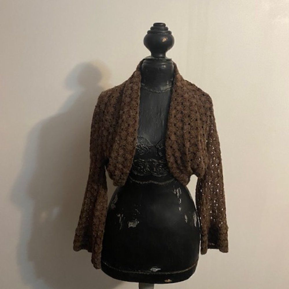 Yahada Vintage 1971 Brown/Gray Knit Bolero shrug, size M